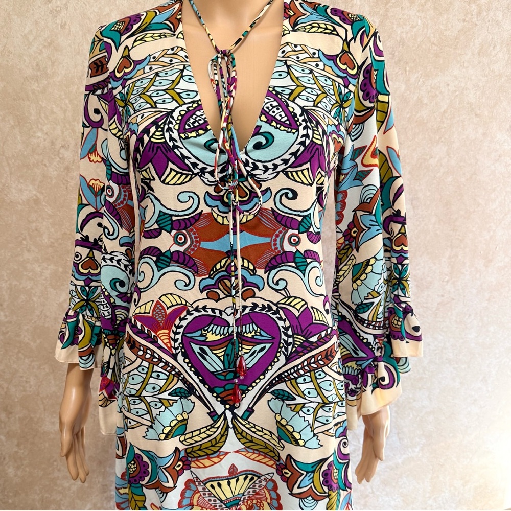NWOT Zara ethnic tribal print midi flowy dress/Fall season dress size XS - Picture 8 of 14